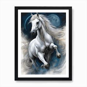 White Horse In The Moonlight 6 Art Print