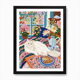 Tea Time With A Angora Cat 5 Art Print