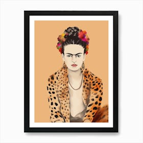 Frida Kahlo Leopard Print, Pastel Orange, Minimalistic Kreativ Art Art Print