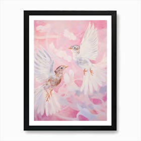 Pink Ethereal Bird Painting Hermit Thrush 3 Art Print