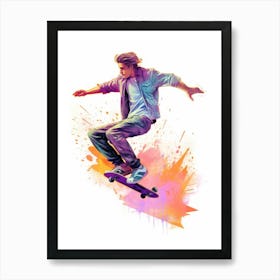 Skateboarding In New York City, United States Gradient Illustration 2 Art Print