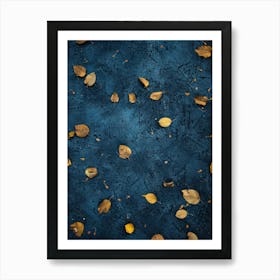 Autumn Leaves On A Blue Background 1 Art Print