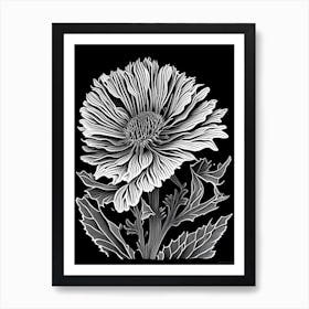 Calendula Leaf Linocut 4 Art Print