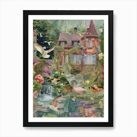 Collage Fairy Village Pond Monet Scrapbook 4 Art Print