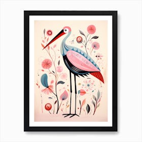 Pink Scandi Stork 2 Art Print