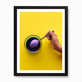 Hand Holding Purple Ice Cream On Yellow Background Art Print