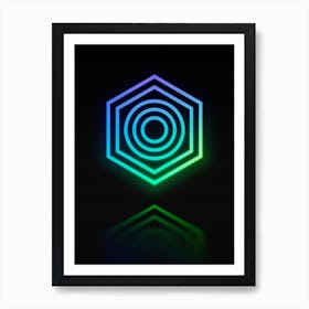 Neon Blue and Green Abstract Geometric Glyph on Black n.0272 Art Print