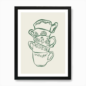 Green Fine Line Mugs Kitchen Posters Art Print