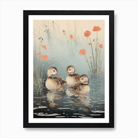 Ducklings In The Water Japanese Woodblock Style 7 Art Print