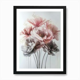 Pink And Grey Flowers Art Print