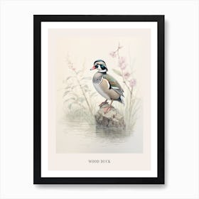 Vintage Bird Drawing Wood Duck 2 Poster Art Print