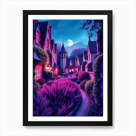 Fairytale Village At Night Art Print