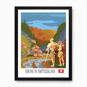 Hiking Couple In Switzerland Art Print