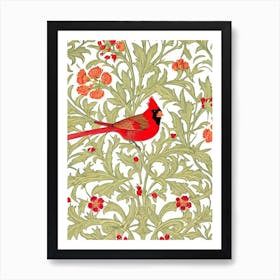 Cardinal 2 William Morris Style Bird Art Print
