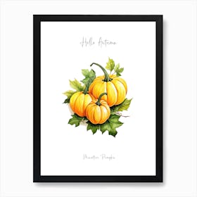 Hello Autumn Miniature Pumpkin Watercolour Illustration 4 Art Print