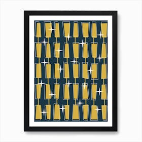 Mid Century Atomic Blocks Navy, and Mustard Art Print