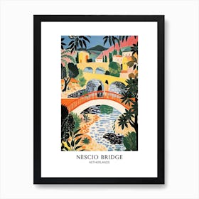 Nescio Bridge, Netherlands Colourful Travel Poster Art Print