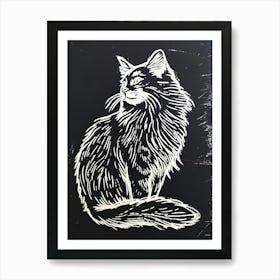 Laperm Cat Linocut Blockprint 4 Art Print