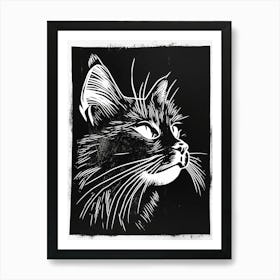 Norwegian Forest Cat Linocut Blockprint 3 Art Print