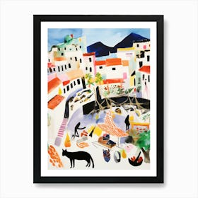 The Food Market In Positano 3 Illustration Art Print