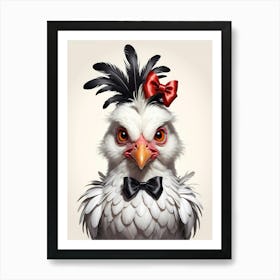 Rooster with red bow Art Print