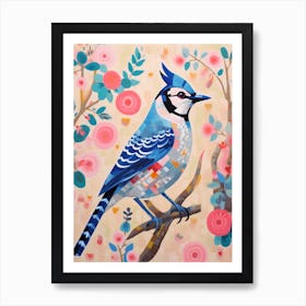 Pink Scandi Blue Jay 3 Art Print