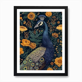 Navy Blue Peacock Wallpaper 1 Art Print