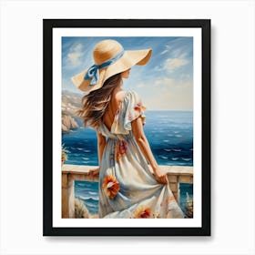 Woman in summer dress looking at the sea 20 Art Print