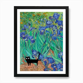 Cats In Famous Gardens Vincent Van Gogh Irises Art Print