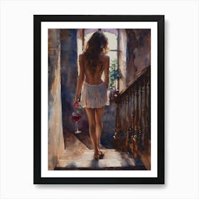 Girl With A Glass Of Wine 11 Art Print