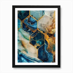 Abstract Blue And Gold Marble Wall Art Art Print