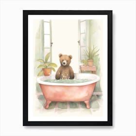 Teddy Bear Painting On A Bathtub Watercolour 5 Art Print