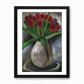 Vase Of Tulips - Anton Maliar painting floral flowers rustic old master classic red green Art Print