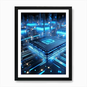 Ai Integrated Futuristic Electronic Circuit Glowing Etched Circuits Intertwining Wires Metallic S (1) Art Print