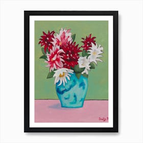 Red And White Flowers In Vase Art Print