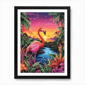 Greater Flamingo Bolivia Tropical Illustration 7 Art Print