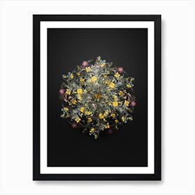 Vintage Commelina Africana Flower Wreath on Wrought Iron Black Art Print