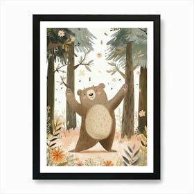 Sloth Bear Dancing In The Woods Storybook Illustration 5 Art Print
