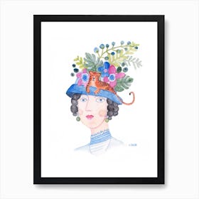 Woman With Tiger Hat Art Print