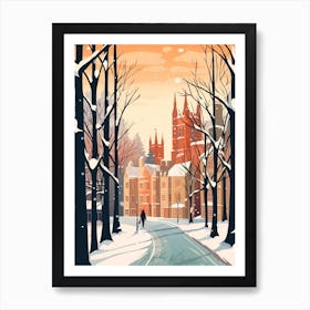 Vintage Winter Travel Illustration Cambridge United Kingdom 1 Art Print