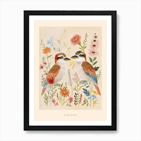 Folksy Floral Animal Drawing Kookaburra 3 Poster Art Print