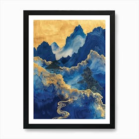 Blue And Gold Mountains 6 Art Print