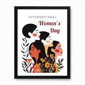 Happy Women's Day Black And Red Flowers Art Print