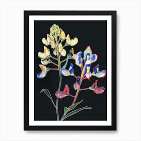 Neon Flowers On Black Bluebonnet 2 Art Print