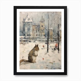 Vintage Winter Animal Painting Squirrel 1 Art Print