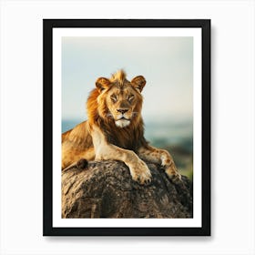 Lion On A Rock Art Print