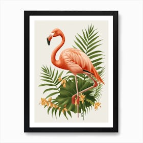 American Flamingo And Heliconia Minimalist Illustration 2 Art Print