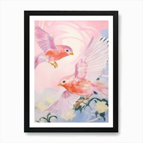 Pink Ethereal Bird Painting European Robin 4 Art Print