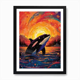 Swirl Brushstrokes Orca Whale Art Print