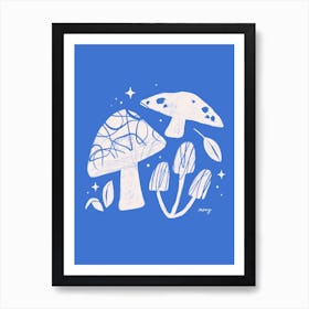 Abstract Mushrooms Blue    Art Print